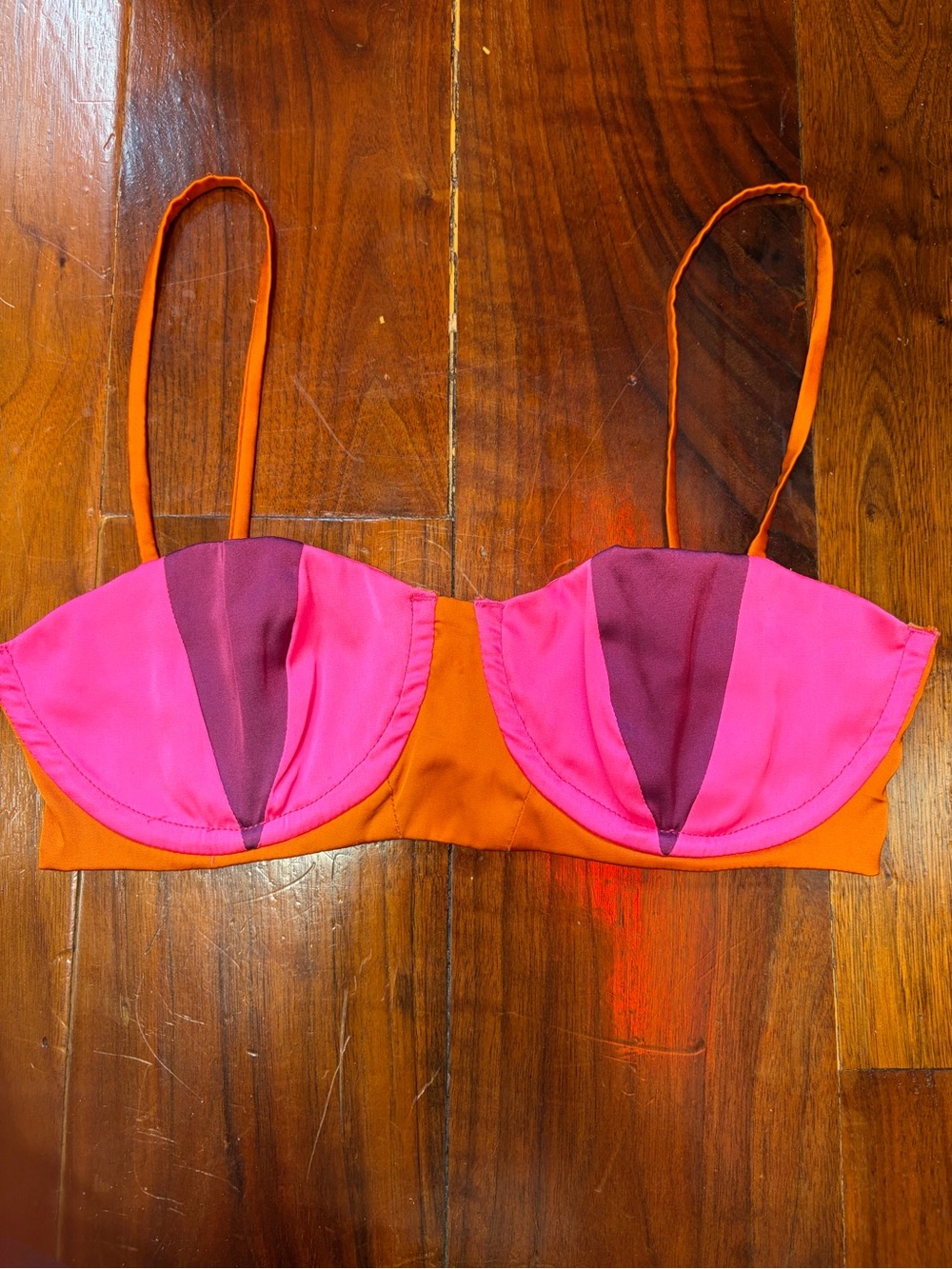 For the Love of Lemons Colorblock Balconette Bra in Pink & Orange XS